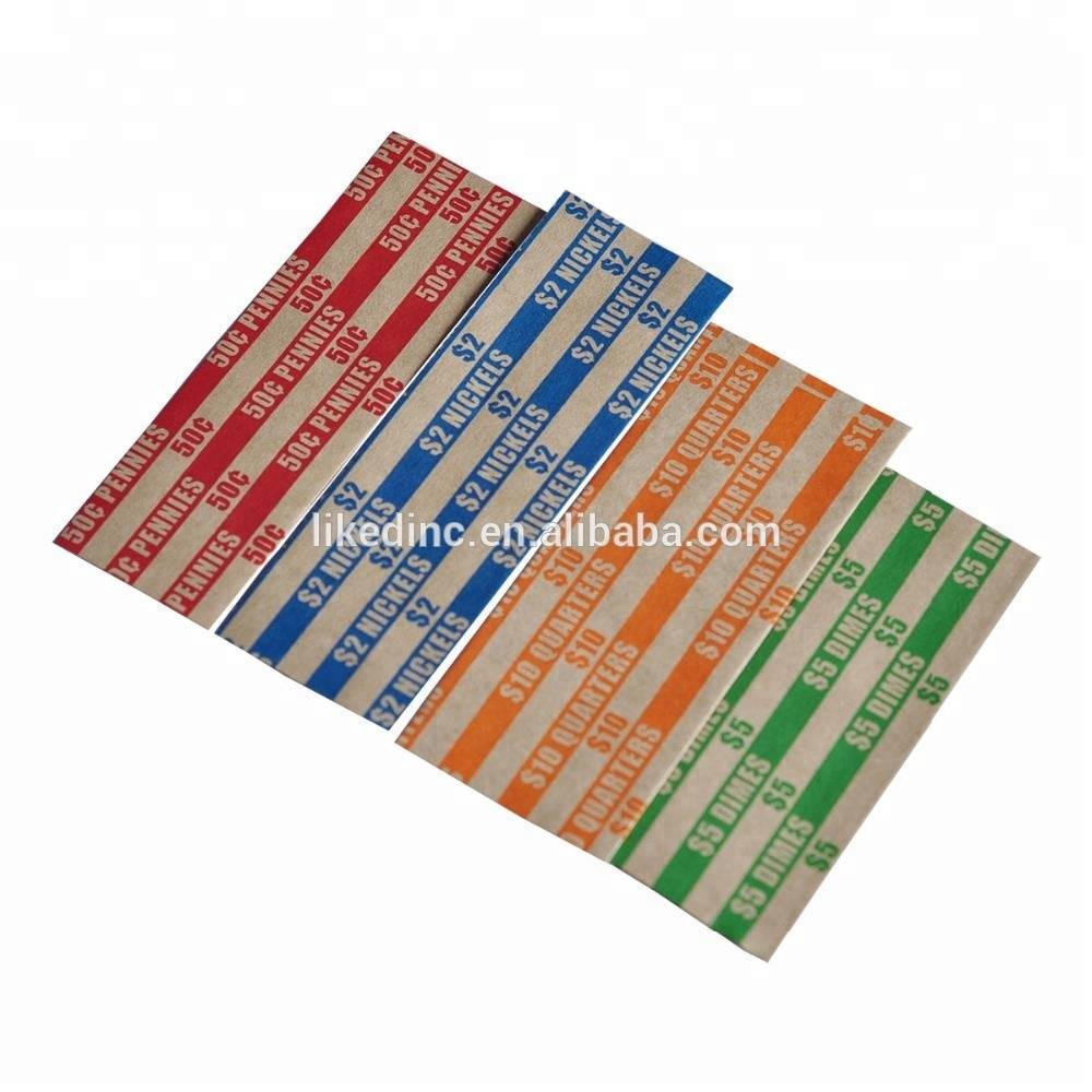 Flat Tubular Coin Wrappers,Color-coded Kraft Paper,Assorted,300 Wrappers Per Package